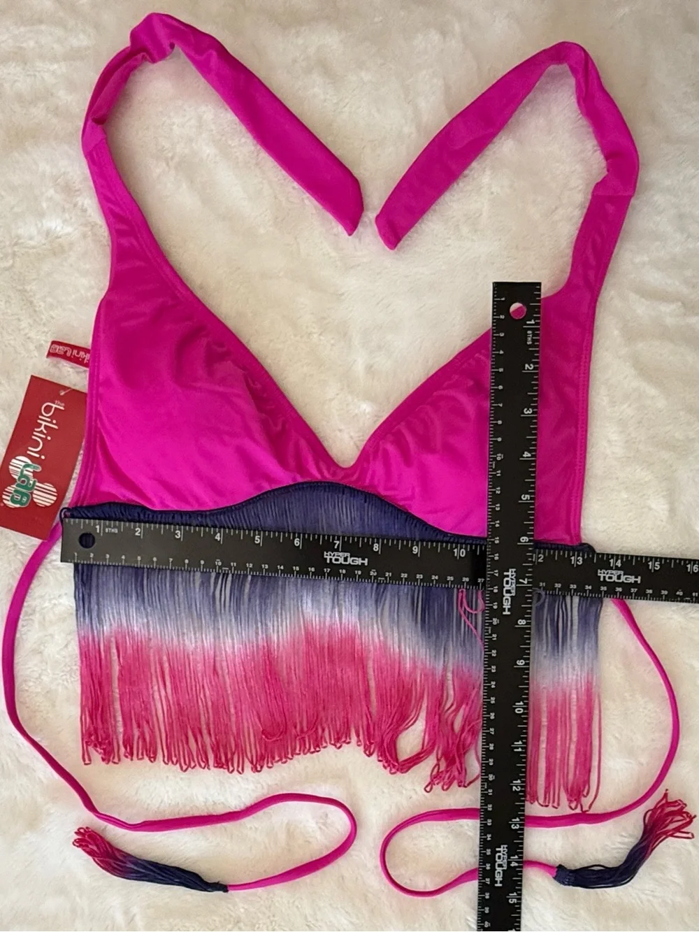 NWT The Bikini Lab Fringe Bralette Bikini Top Pink Purple Size Large
